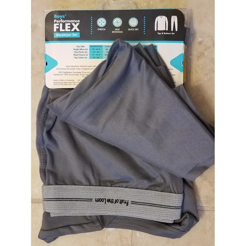 New Fruit of the Loom Boys Performance Flex Baselayer Set Soft Grey S (6/7) - Picture 4 of 4
